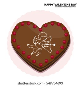 Illustration vector of berry cake on top view Happy Valentine Day theme.