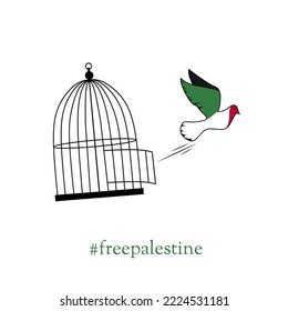 illustration vector of bird out of cage,free palestine perfect for print,poster,etc.