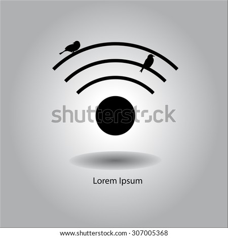 illustration vector bird standing on wireless sign instead of telephone wire, age of internet, creative design.