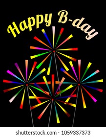 Illustration vector of birthday card. Colorful Sparkler on dark background.