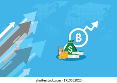 Vector de ilustración: Precio de las acciones de bitcoin en la cima