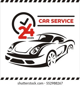 illustration vector black car on the white background with sign 24 hours service