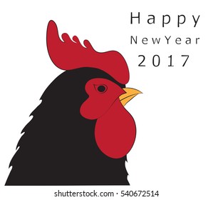 Illustration vector black chicken of Happy New Year card concept on white background.