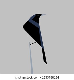 Illustration vector a black crow perched on a twig