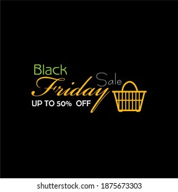 Ilustración vectorial del afiche de venta del viernes negro sobre fondo negro con icono de compras