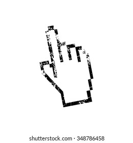 illustration vector black grungy rubber stamp symbol of mouse hand cursor isolated on white.