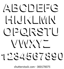 illustration vector of black shadow uppercase font set and numbers isolated on white background 