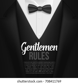 Illustration of Vector Black Suit. Gentlemen Rules List Template. Realistic Vector Mens Suit