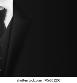 Illustration of Vector Black Suit. Realistic Mens Tuxedo Suit Succeed Businessman Concept