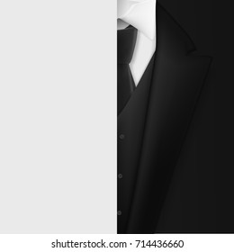 Illustration of Vector Black Suit. Realistic Mens Tuxedo Suit Succeed Businessman Concept