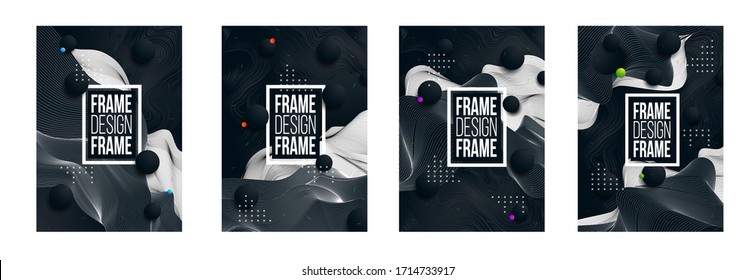 illustration vector black and white abstract. Modern trendy frames for text. graphic design with smooth lines and brush stains. abstract shape modern art. design for booklets, flyers, covers, cards