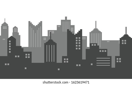 The Illustration of vector black and white city with shadow