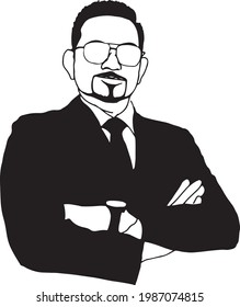 Vector de ilustración: los conceptos en blanco y negro de un hombre o un humano con traje de oficina inteligente.
