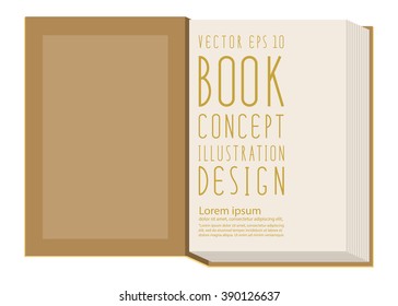 Illustration vector blank first page inside book template standing on yellow surface flat style.