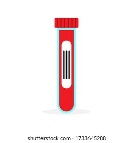 Vector de ilustración de botella o tubo de muestra de sangre y tapa con diseño plano y fondo blanco.Perfecto para el diseño de elementos en hospital, periódico, farmacia, escuela y transmisión de noticias.