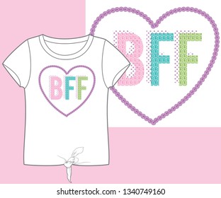 Illustration vector blouse with graphic print with tet bff and heart