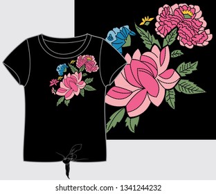 Illustration vector blouse with graphic print with roses