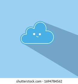 An illustration vector of a blue cloud with long shadow with blue background. Happy and smiley cloud.