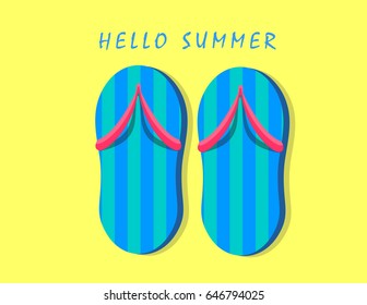 illustration vector of blue and green pattern sandal on hello summer concept