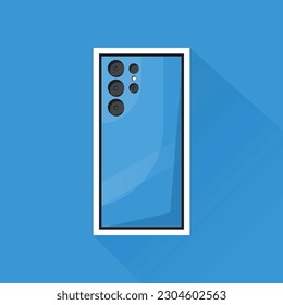 Vector de ilustración de la parte posterior del teléfono azul en diseño plano