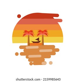 illustration vector of boat in summer beach,simple design,perfect for print