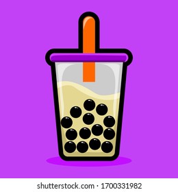illustration vector boba milk tea drink, cute funny bubble ice, food beverage fresh drink