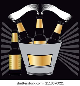 Illustration vector bottle of beers with background and ribbon