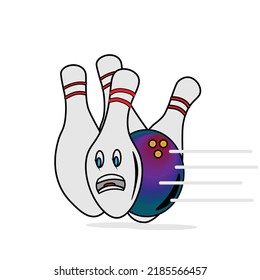 illustration vector bowling pin expression hit by bowling ball
