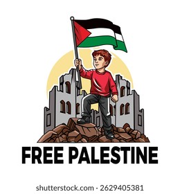 Illustrationsvektor eines Jungen, der eine palästinensische Flagge schwenkt