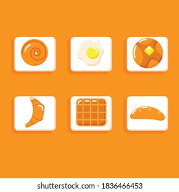 Illustration vector of breakfast icon set. croissant pancake waffle bread cinnamon egg.