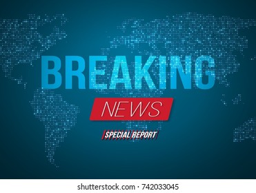 Illustration of Vector Breaking News Banner. Broadcast News Design. News Report Template on Glowing Planet Background