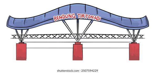 Illustration vector of The Bridge of Tirtonadi dam or called bendungan Tirtonadi, located on Solo city