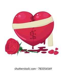 Illustration Vector of Broken heart with red rose.