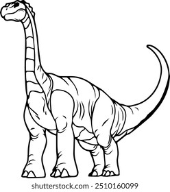 illustration vector Brontosaurus dinosaur, this dinosaur has a long neck and its body can reach 26 meters with a weight of 32 tons, the black and white image design is good for children's learning.