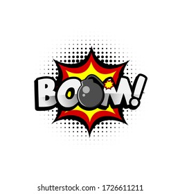 Texto de burbuja vectorial de ilustración de Boom. Perfecto para pegatinas, elementos de diseño, comics, etc.