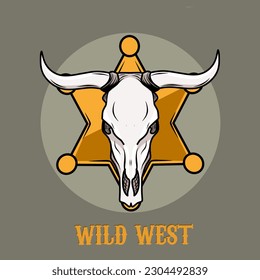 illustration vector of bull head and cowboy star badge perfect for print,western theme,etc