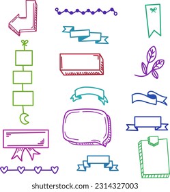 Illustration of vector bullet journal elements with various ribbon shapes.