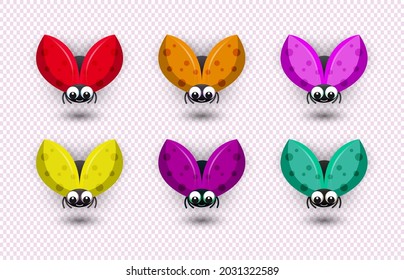 illustration vector bundle set of 6 beetles of various colors on a transparent background