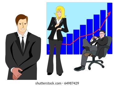 Illustration vector of business concept of businessmen having relax and smiling for the team work