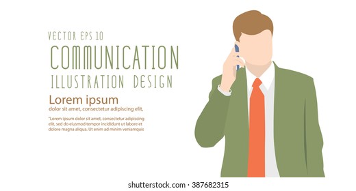 Illustration vector businessman using a mobile phone to communicate, banner