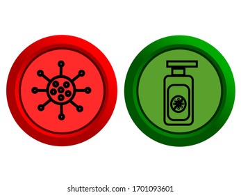 Illustration vector of button corona virus and handsanitizer. Perfect for your web site or presentation, ect.