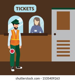 Illustration of vector to buy a ticket in train station