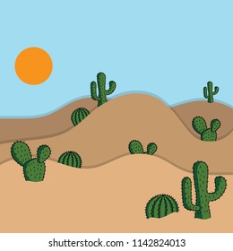 illustration vector cactus on the desert with blue sky background.