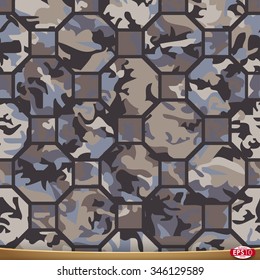 Illustration of vector camouflage, octahedron and square based seamless pattern.