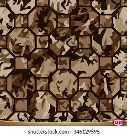 Illustration of vector camouflage, octahedron and square based seamless pattern.