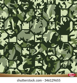 Illustration of vector camouflage, octahedron and square based seamless pattern.