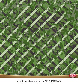 Illustration of vector camouflage, seamless pattern on netting grid background.