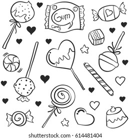 Illustration vector of candy various doodles