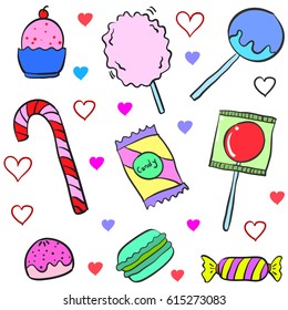 Illustration vector candy various doodles