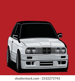 Vector de la ilustración del Vector gráfico del concepto del diseño del coche con el fondo rojo.